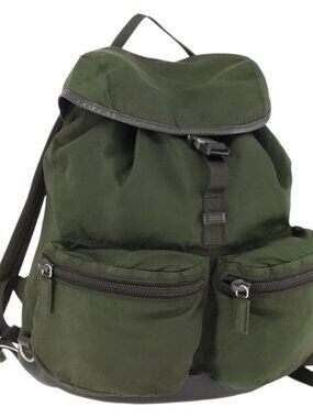 PRADA Backpack Nylon Khaki Silver Auth 164855